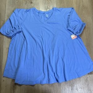 Free People FP Movement Blue Oversized Flowy Short‎ Puff Sleeve Top S $58 MSRP